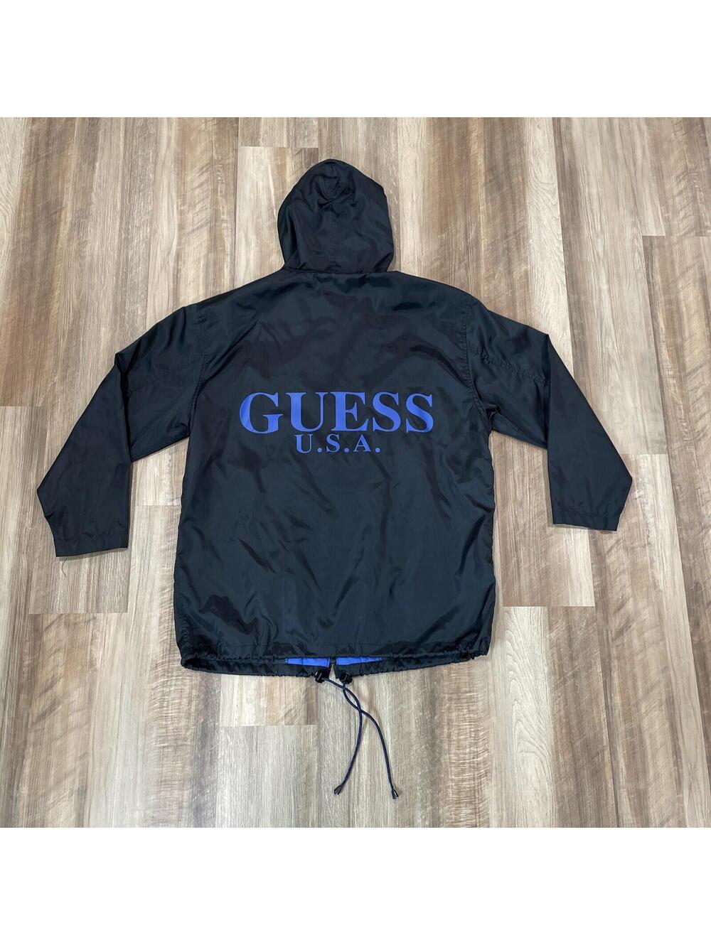 Vintage 90s Guess USA Hooded Nylon Jacket / Windbreaker Mesh Lining Size Medium